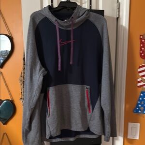 Nike Men's Gray and Blue Hoodie